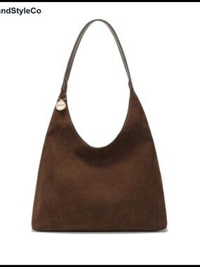 Faux Suede Slouchy Hobo Tote Bag for Women, Large Brown Purse with Zipper